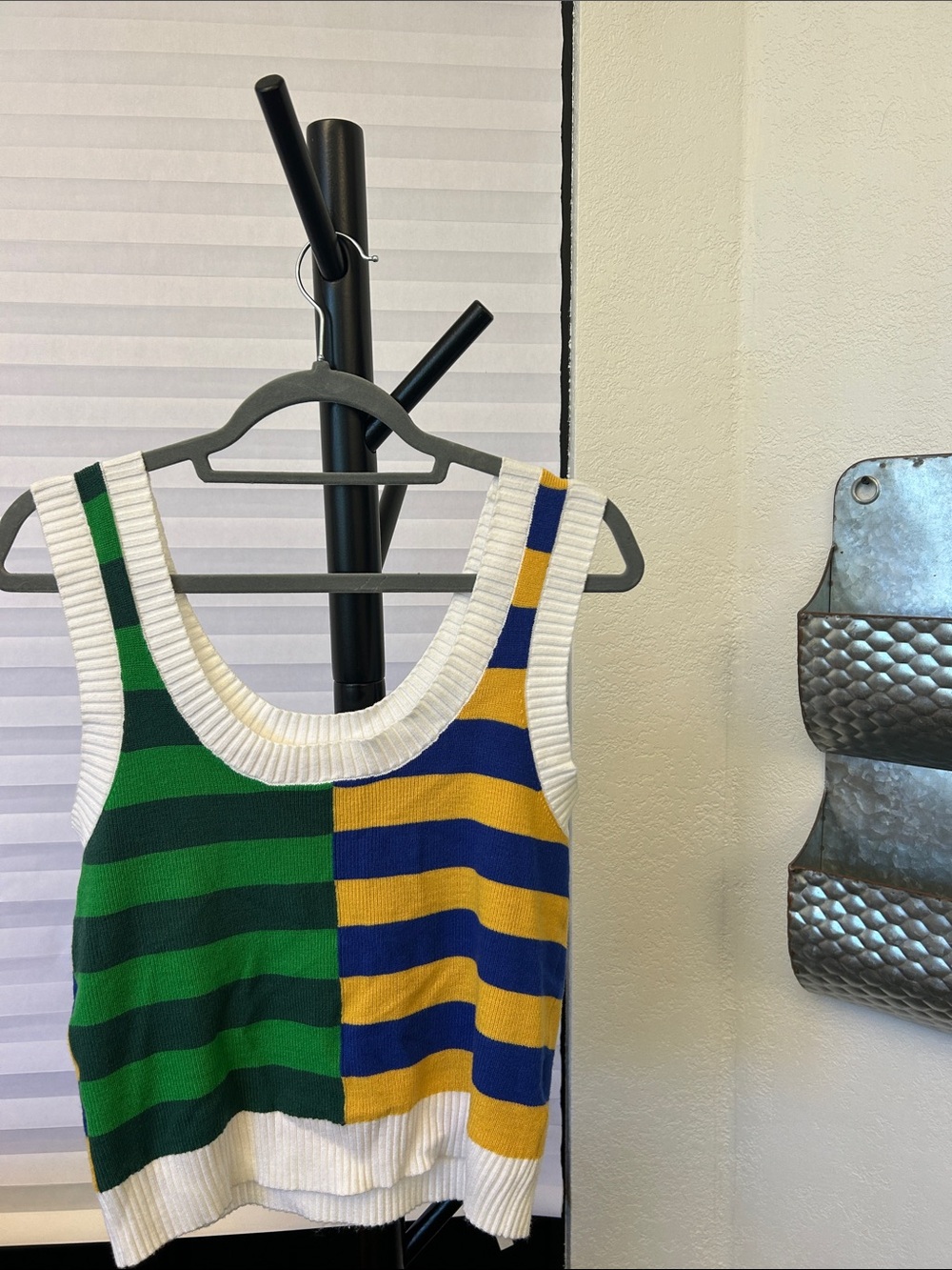 Amazon Essentials Green, Blue & Yellow Striped Knit Tank Top